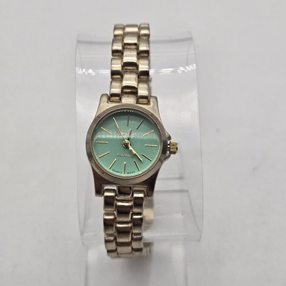Geneva Platinum 21mm Gold Tone Teal Green Dial Women's Watch Quartz